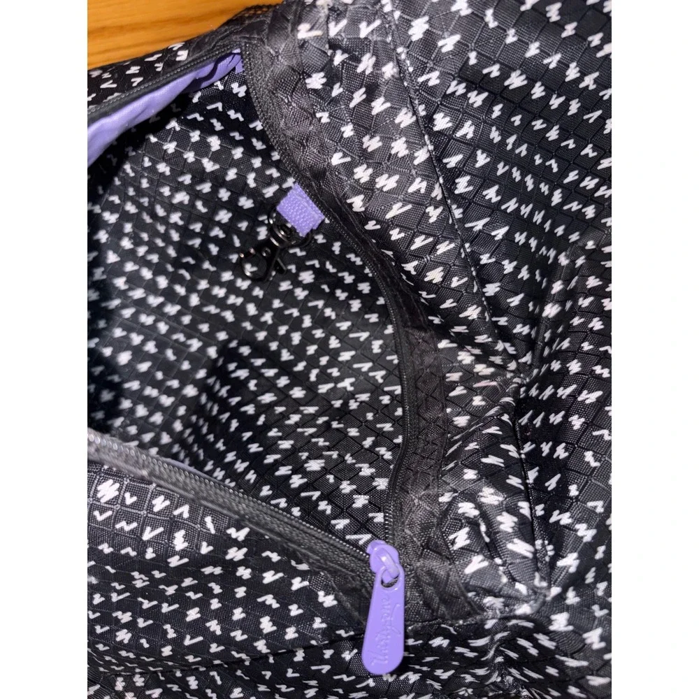 Thirty One‎ Backpack Black White Geometric Print Purple Zipper Mesh Pockets
